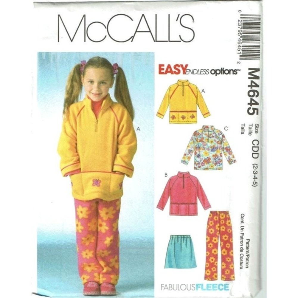 McCalls Sewing Pattern 4645 Tops Skirt Pants Girls Size 2-5 UNCUT